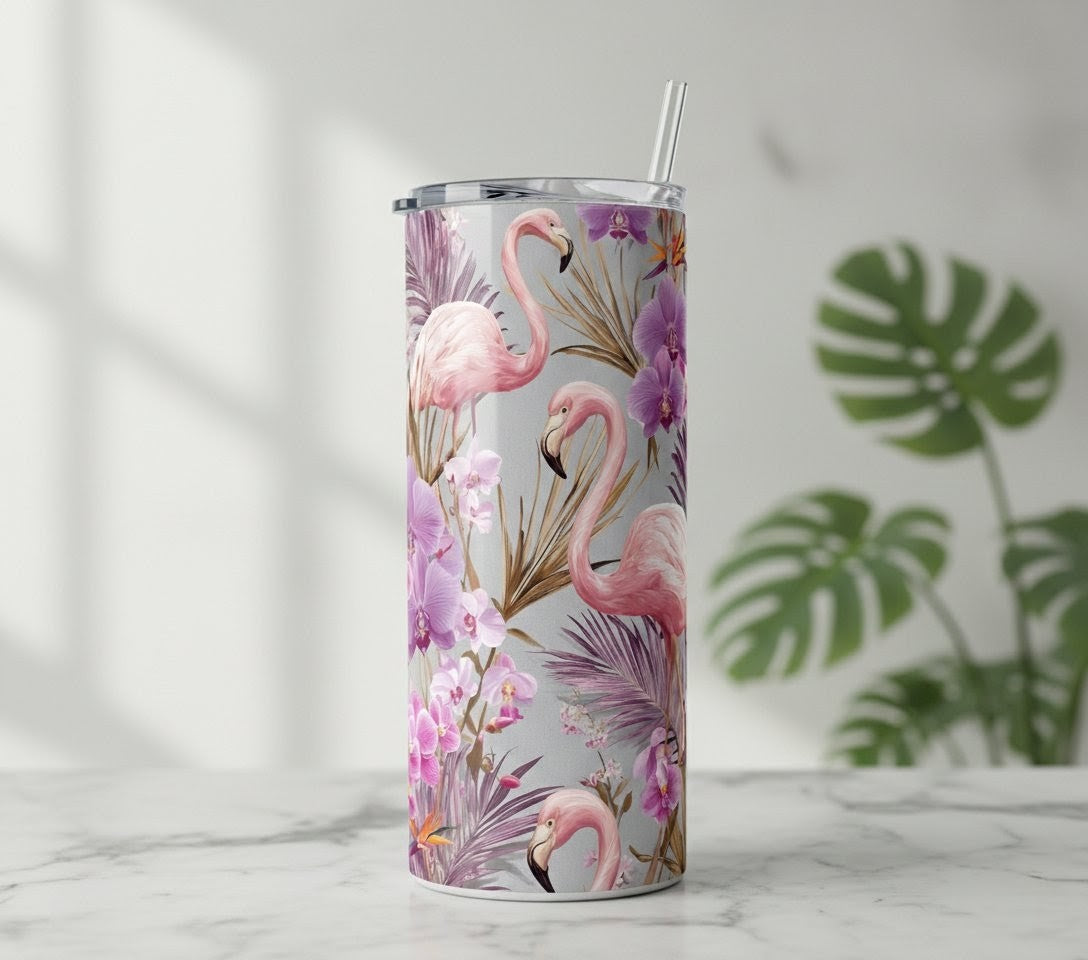 Tropical Flamingo 20oz Tumbler with Straw