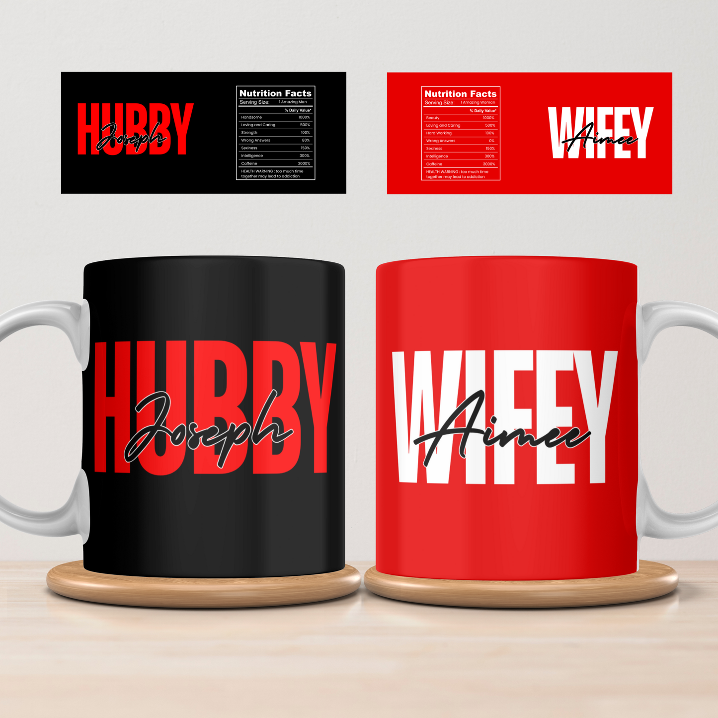Personalised Hubby & Wifey Mug Set – With Names