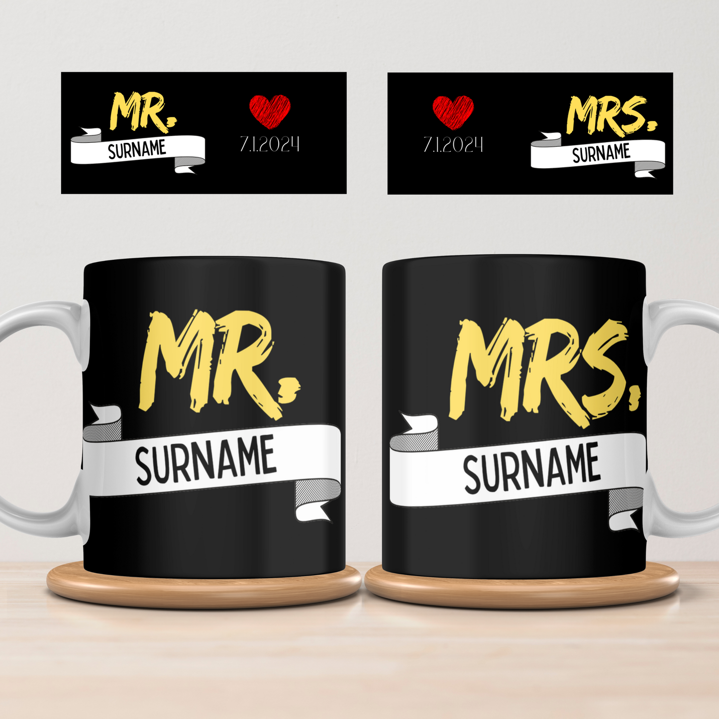 Personalised Mr & Mrs Mug Set – With Surname