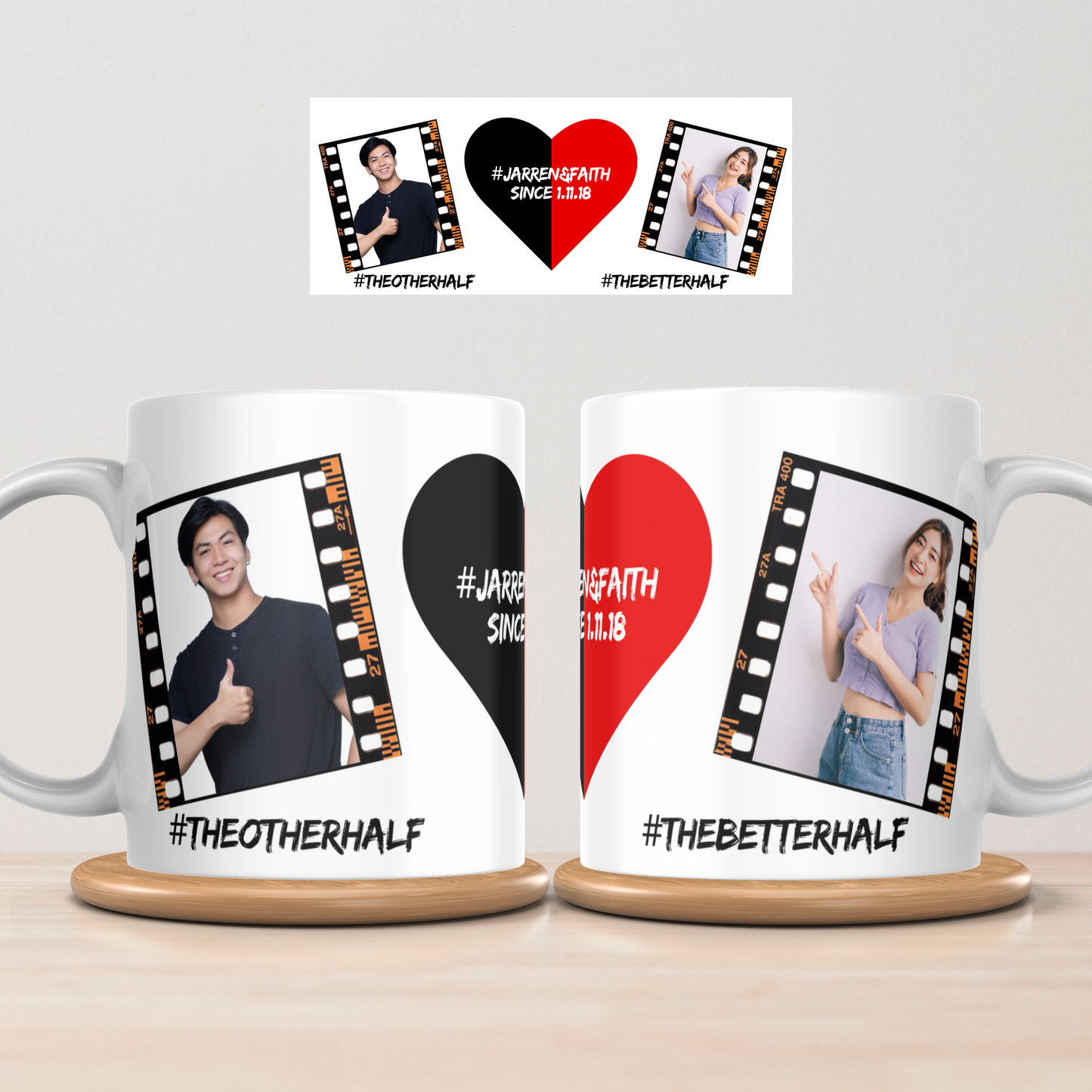 Personalised Half‑Heart Couple Photo Mug