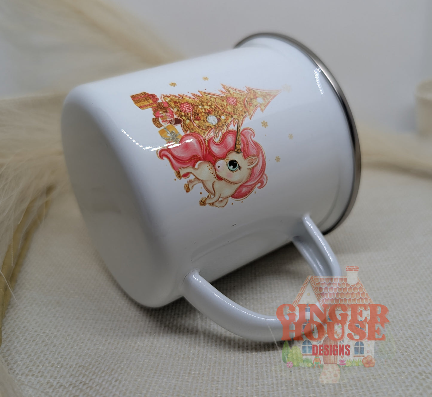 Personalised Enamel Mug – Winter Unicorn Edition
