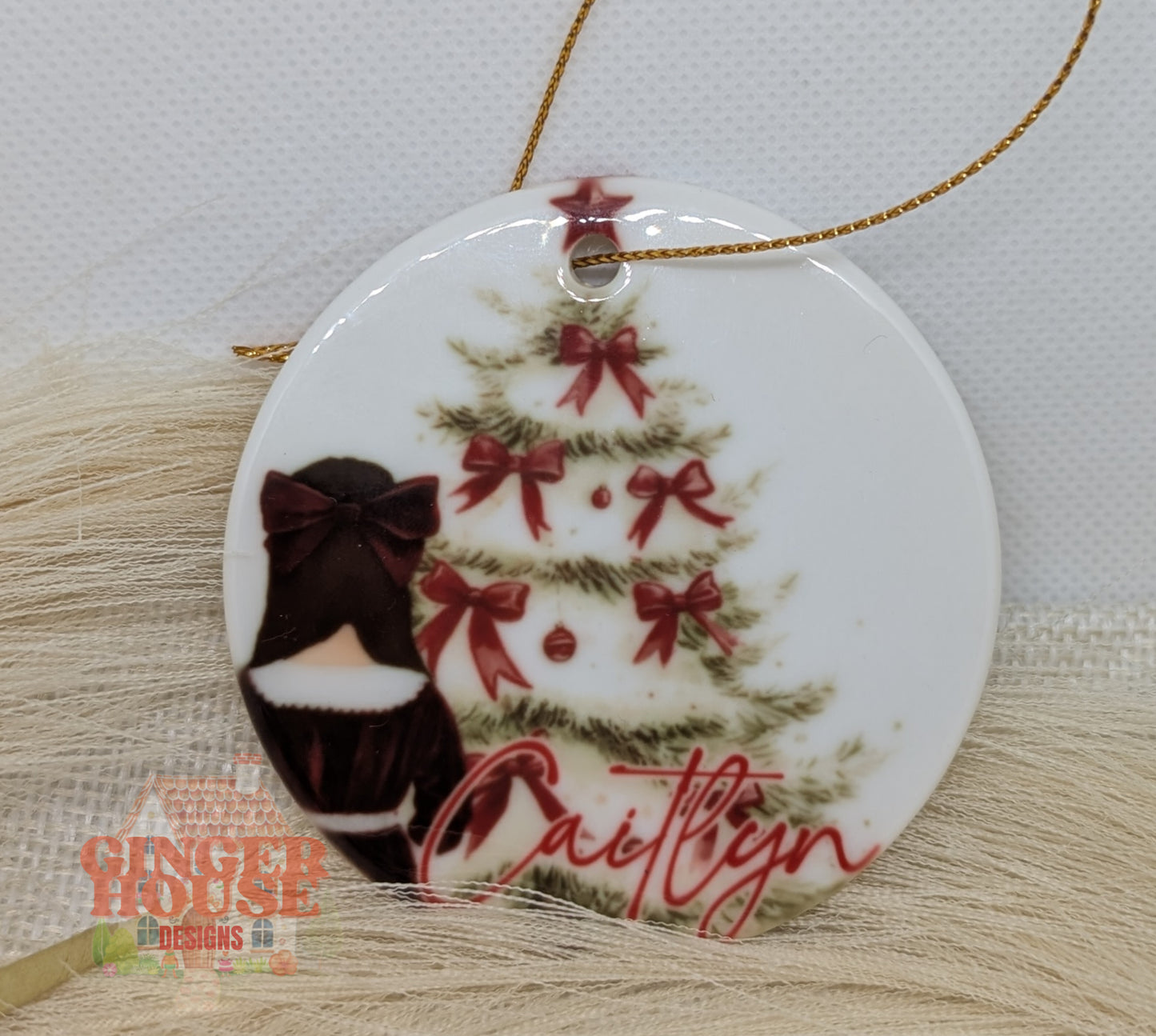 Personalised Ceramic Ornament – Christmas Tree & Bow Keepsake