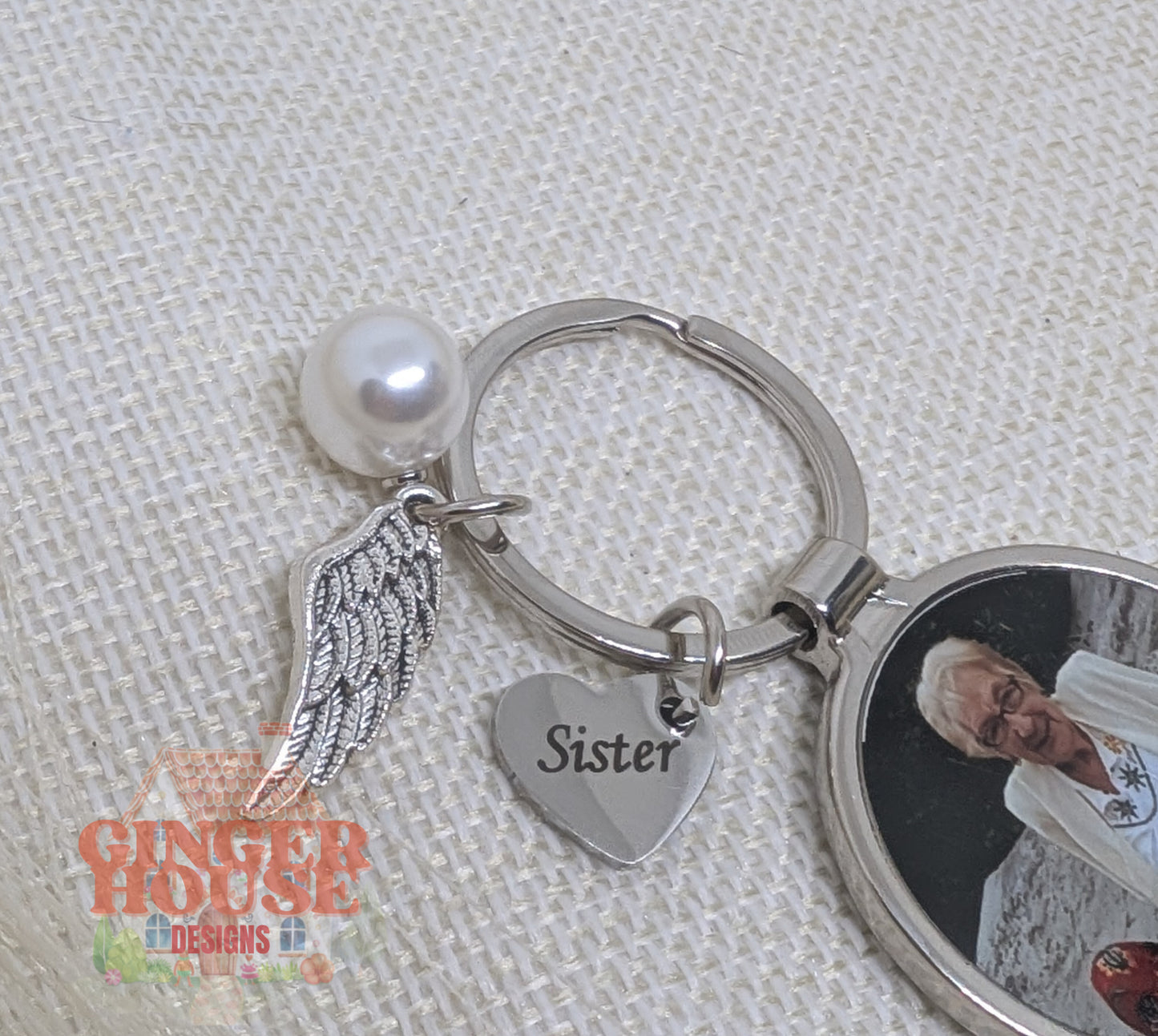 Personalised Sister Angel Keyring – With Photo Charm