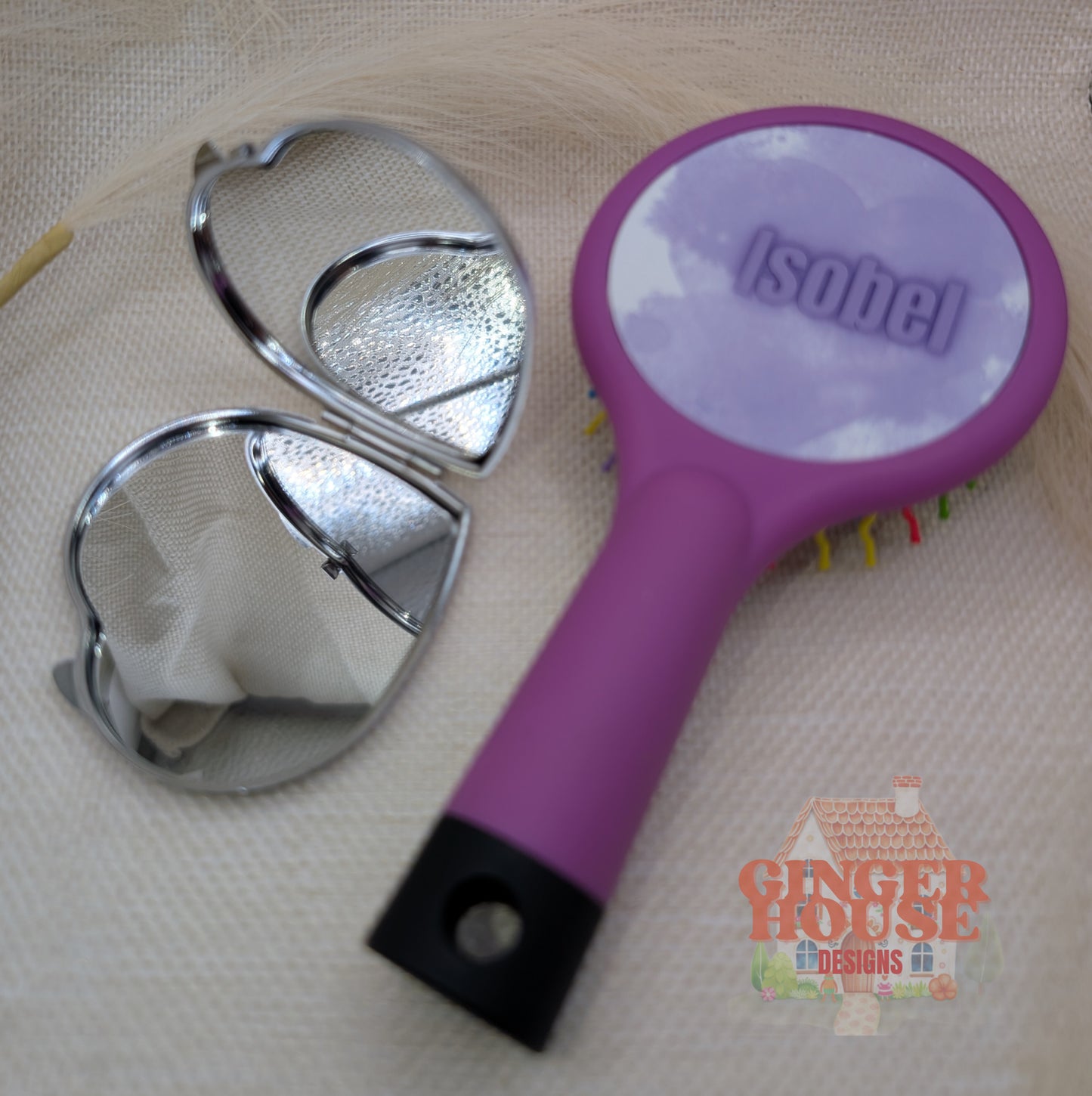 Personalised Hairbrush & Compact Mirror Gift Set – Name and/or Photo