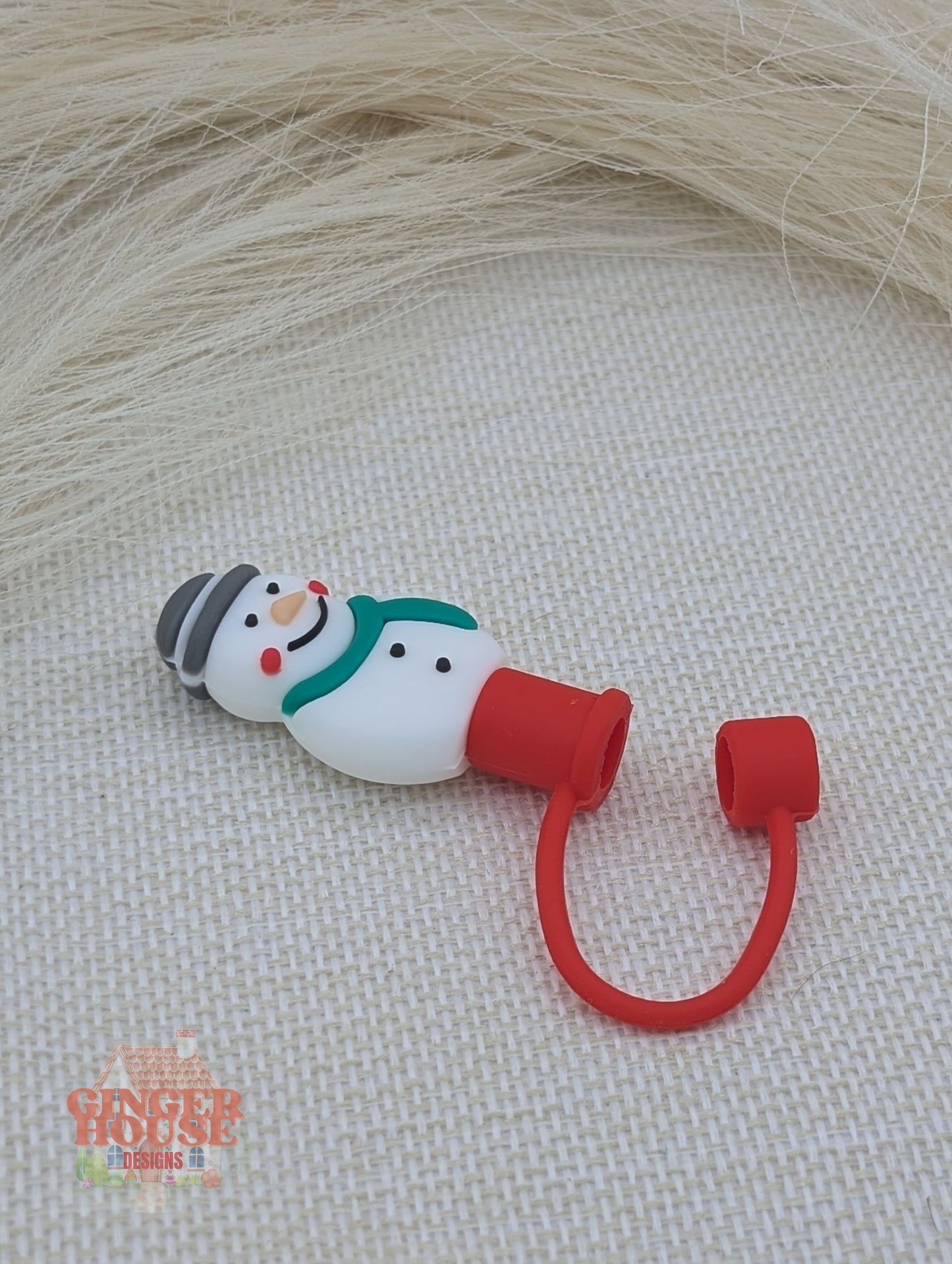 Snowman Straw Topper- Green