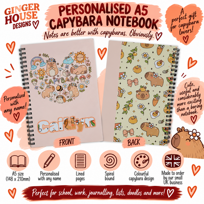 Personalised A5 Capybara Notebook – Add Any Name