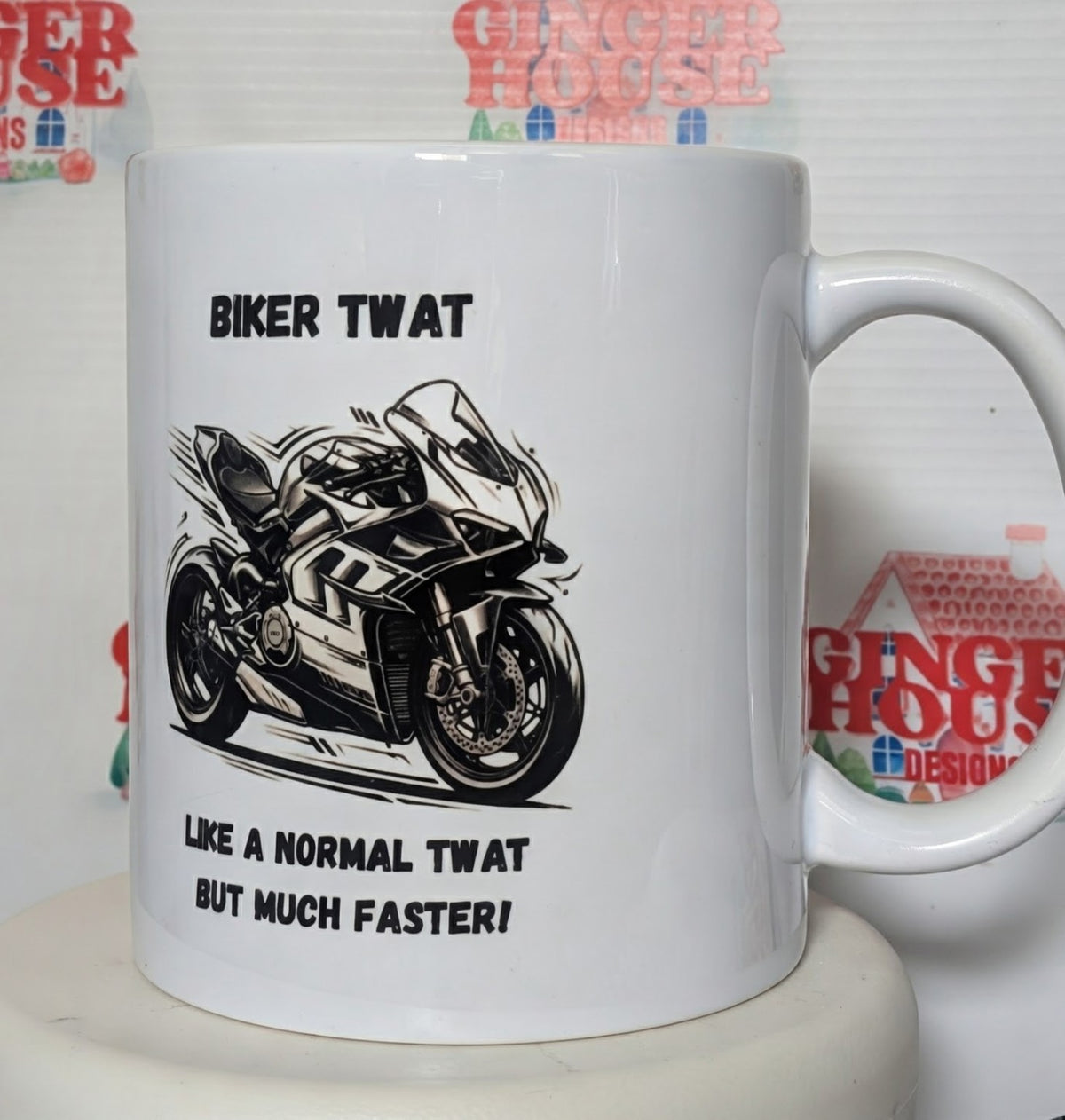 Biker Twat motorcycle mug angled view