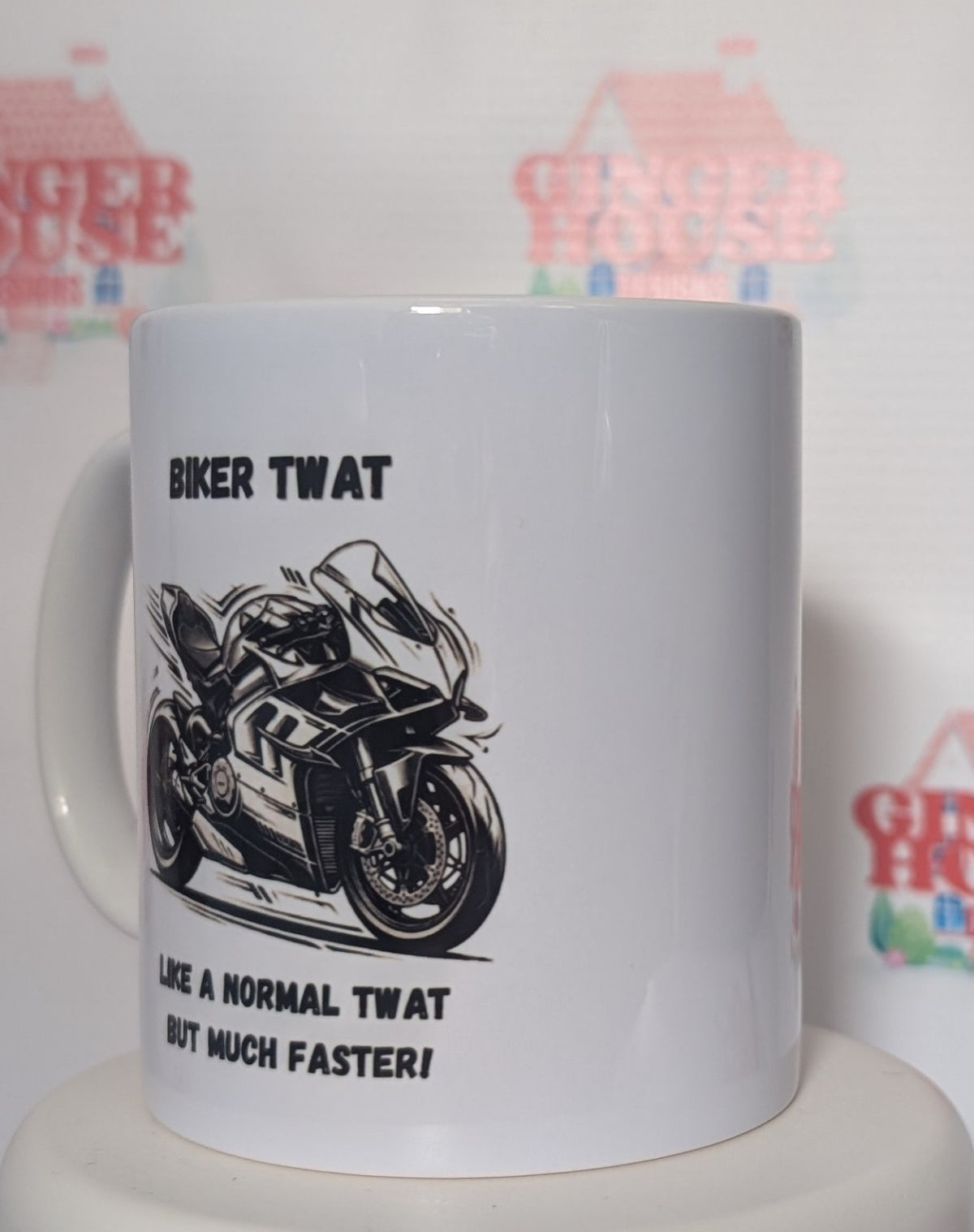 Biker Twat motorcycle mug reverse angled view