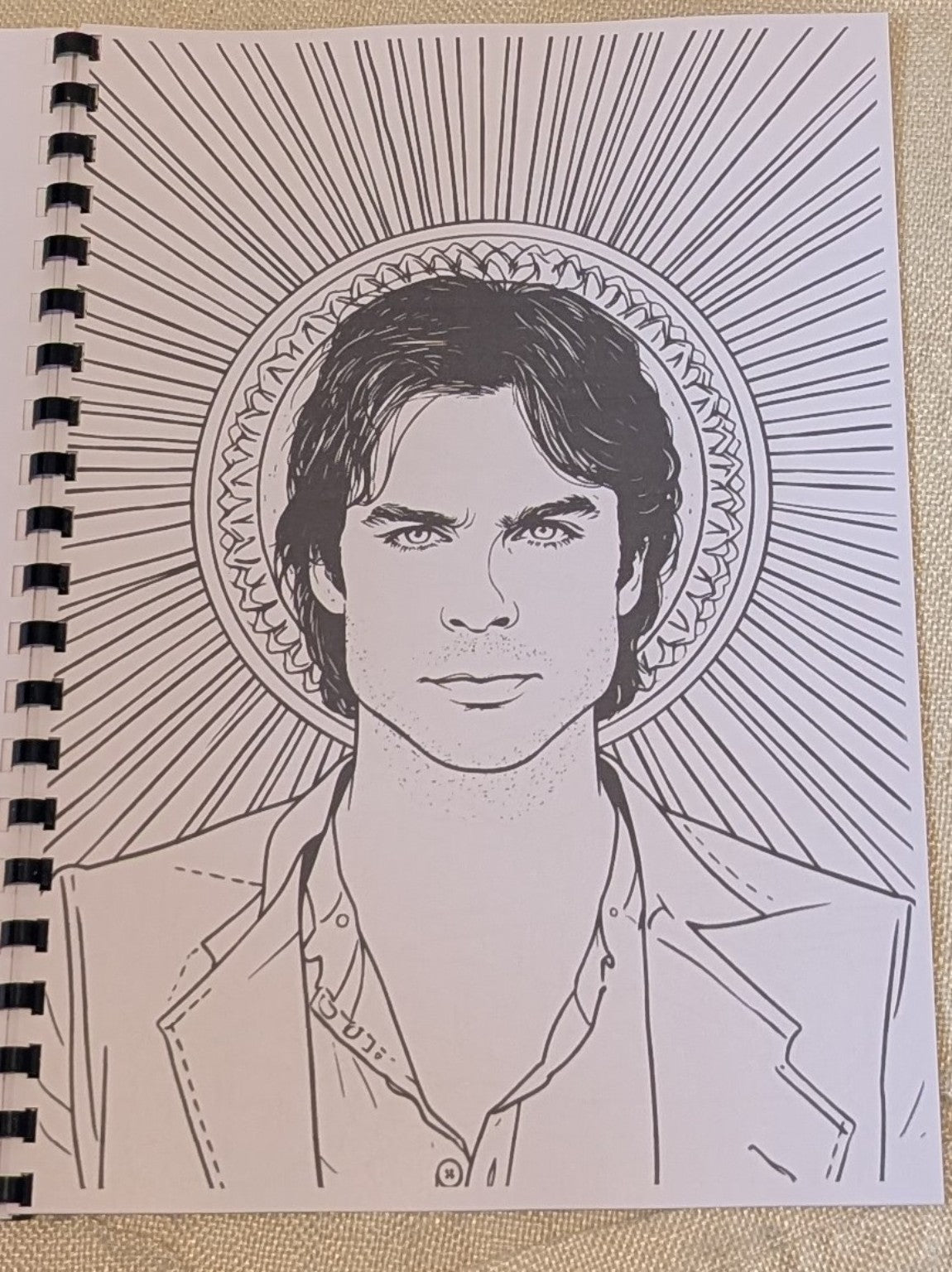 Sample colouring page with a character portrait
