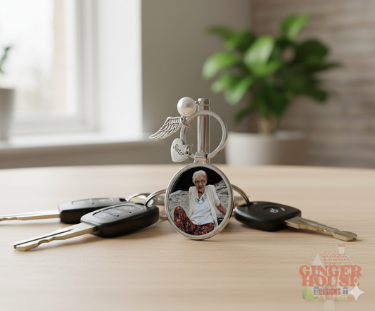 Personalised Sister Angel Keyring – With Photo Charm