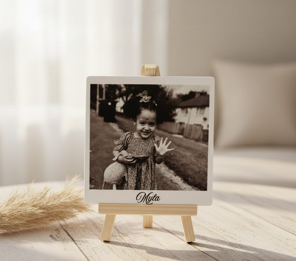 Personalised Ceramic Photo Tile – With Cork Back & Wooden Display Easel
