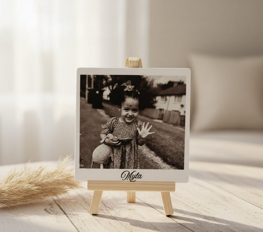 Personalised Ceramic Photo Tile – With Cork Back & Wooden Display Easel