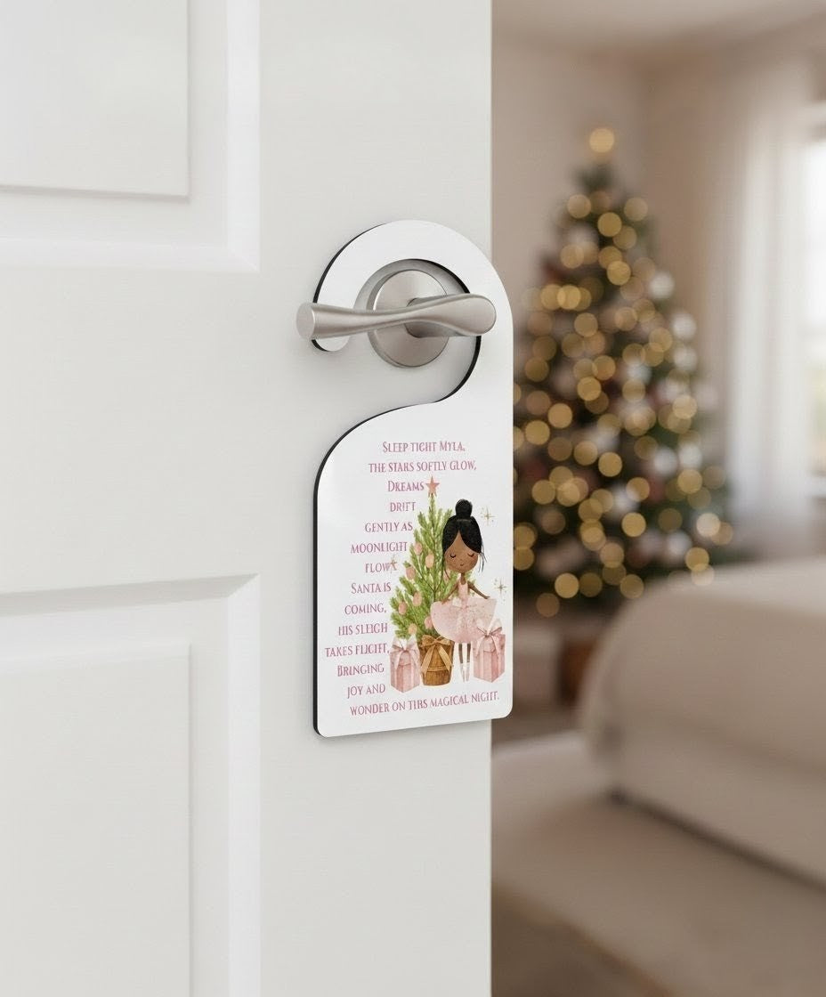 Personalised wooden Christmas Door Hanger – Sweet Girl & Tree Design