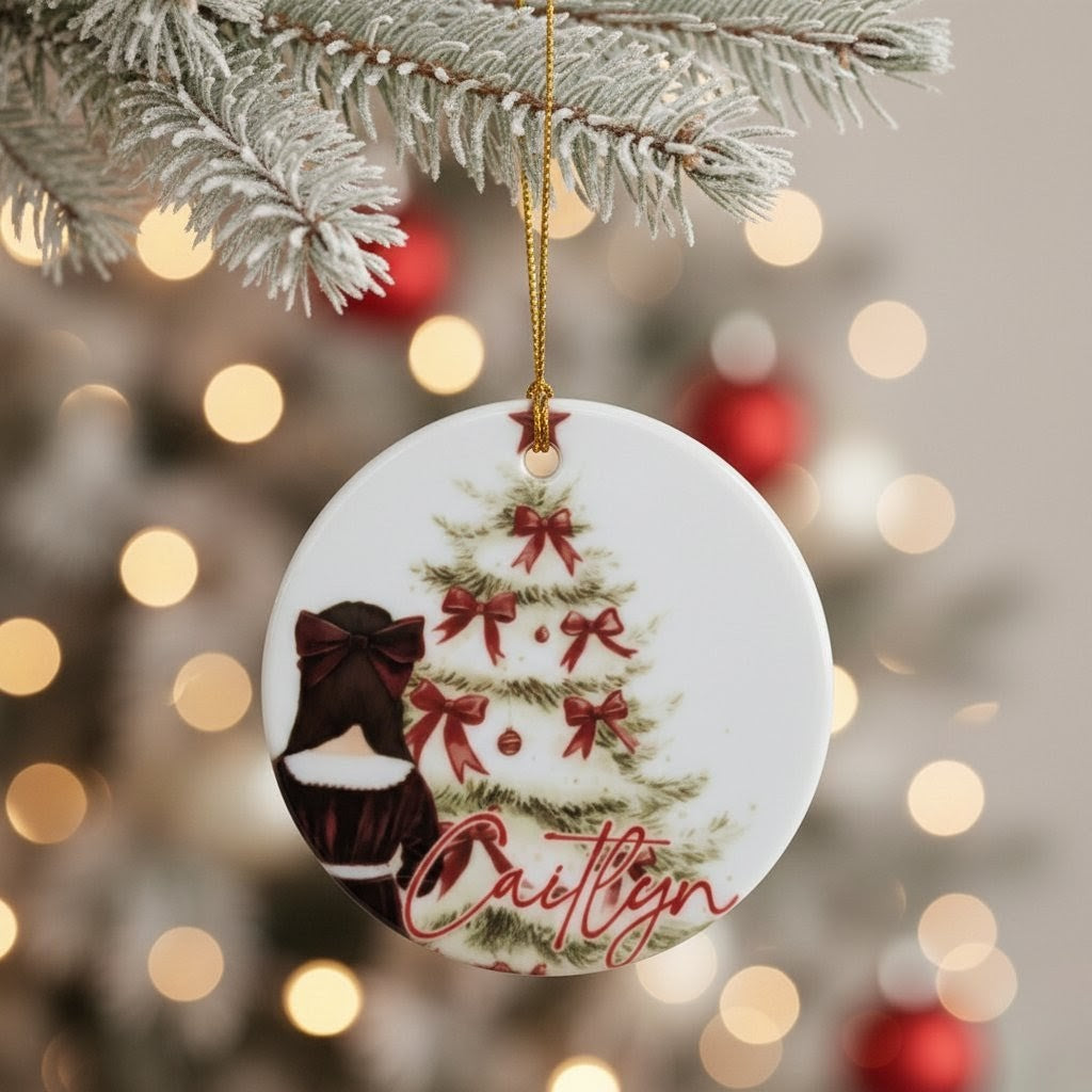 Personalised Ceramic Ornament – Christmas Tree & Bow Keepsake
