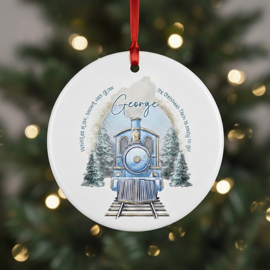 Personalised Ceramic Ornament – Christmas Train Adventure