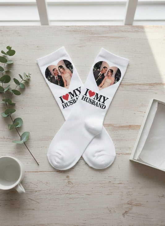 Personalised “I ❤️ My [Insert Title]” Photo Socks – One Size