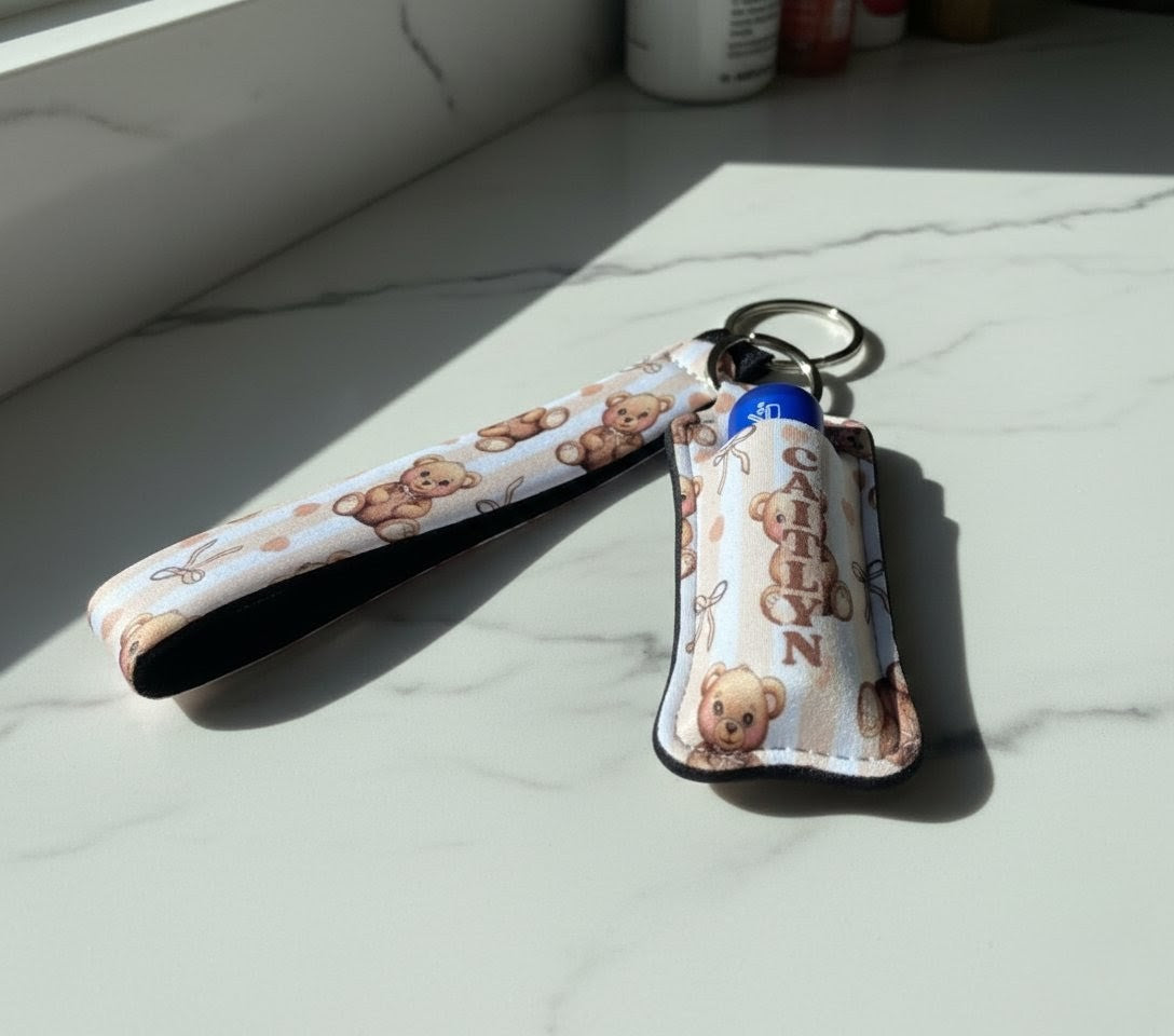 Personalised Wristlet & Lip Balm Holder Keyring Set