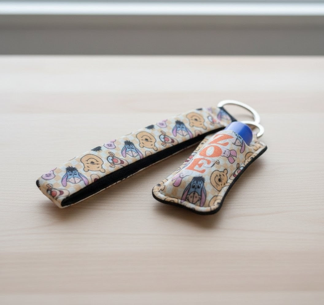 Personalised Wristlet & Lip Balm Holder Keyring Set