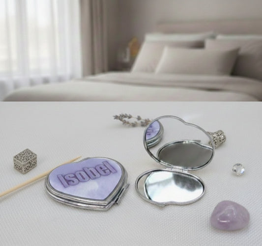 Personalised Heart Compact Mirror – Name or Photo Keepsake