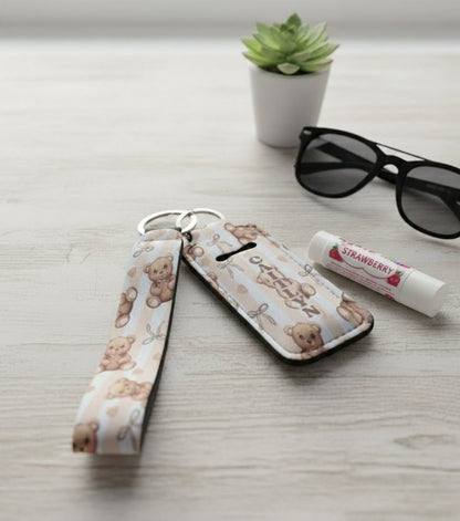Personalised Wristlet & Lip Balm Holder Keyring Set