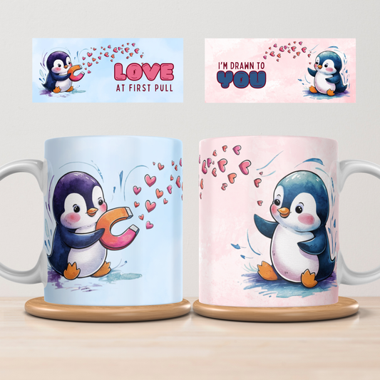 “Love at First Pull” – Matching Penguin Mug Set
