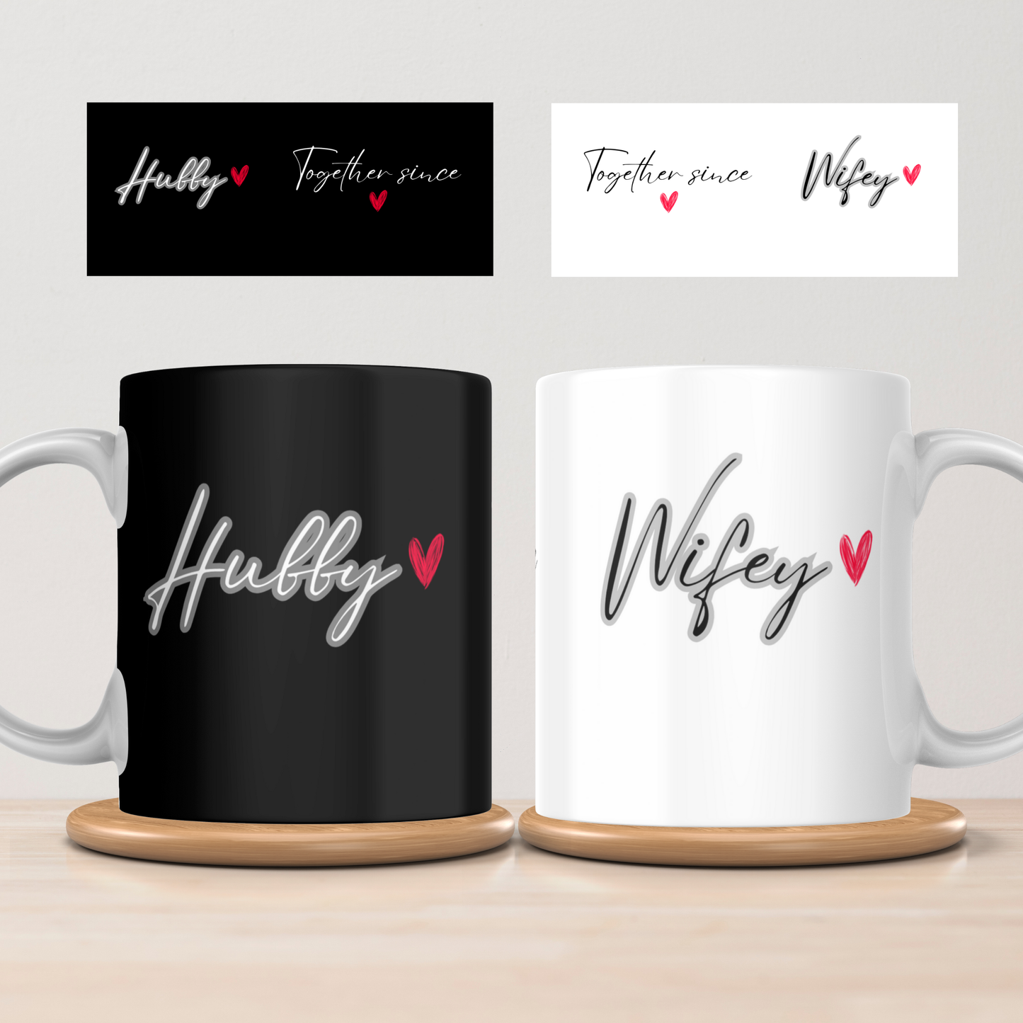 Personalised Hubby & Wifey Mug Set – Together Since