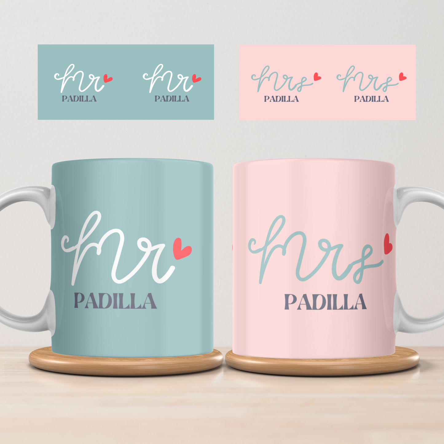 Personalised Mr & Mrs Mug Set – Custom Surname