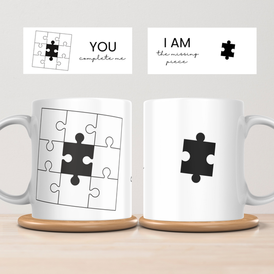 “You Complete Me” – Matching Puzzle Mug Set