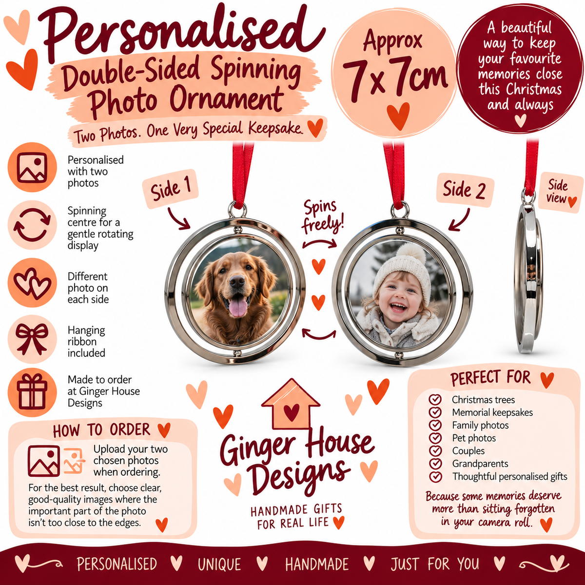 Personalised Double-Sided Spinning Photo Ornament – Two Photos