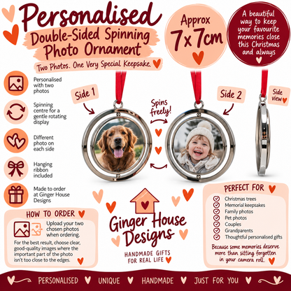 Personalised Double-Sided Spinning Photo Ornament – Two Photos
