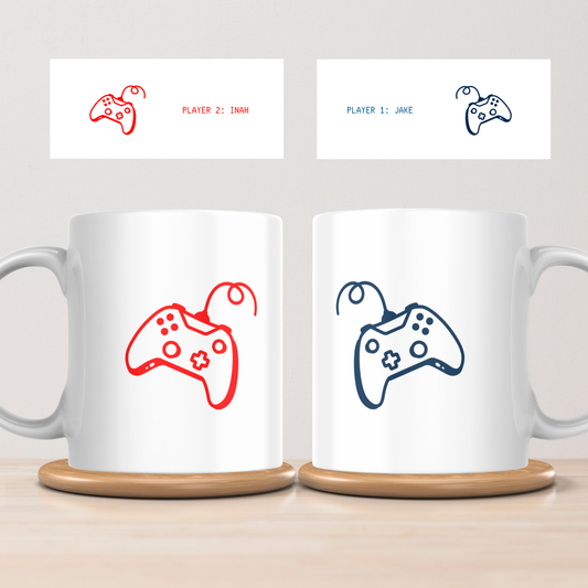 Personalised “Player 1 & Player 2” Gamer Mug Set – Custom Names
