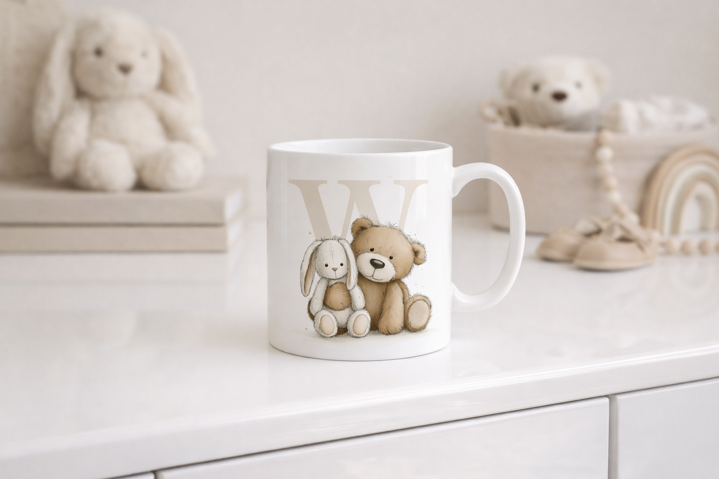 Personalised Initial Mug – Teddy & Bunny Design