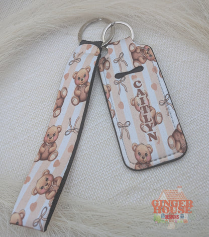 Personalised Wristlet & Lip Balm Holder Keyring Set