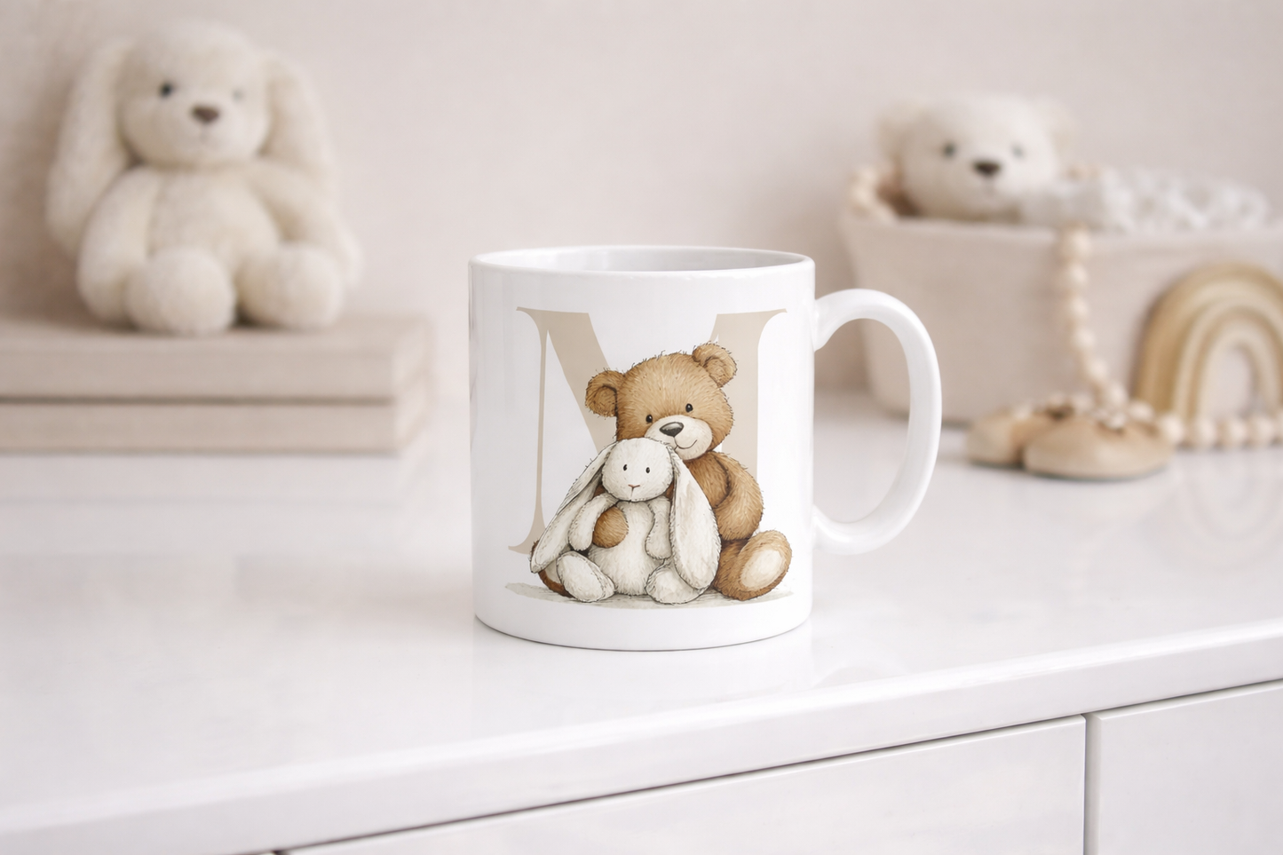 Personalised Initial Mug – Teddy & Bunny Design