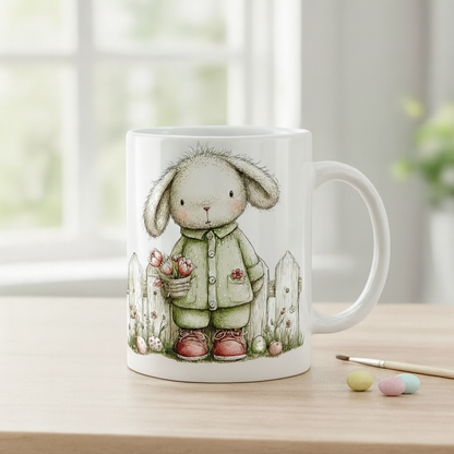 Easter Bunny & Tulips Mug – Cute Spring 11oz Ceramic Mug