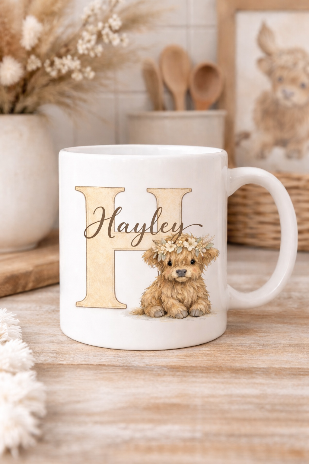 Personalised Initial Mug – Highland Cow Design