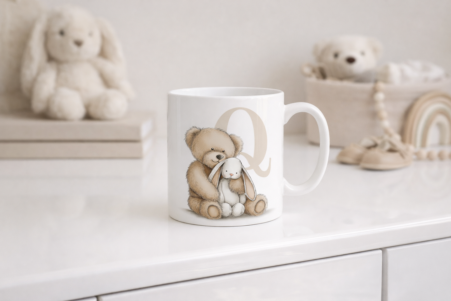 Personalised Initial Mug – Teddy & Bunny Design