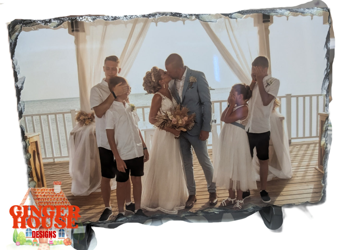 Personalised Natural Slate Photo Display with Easel Stand