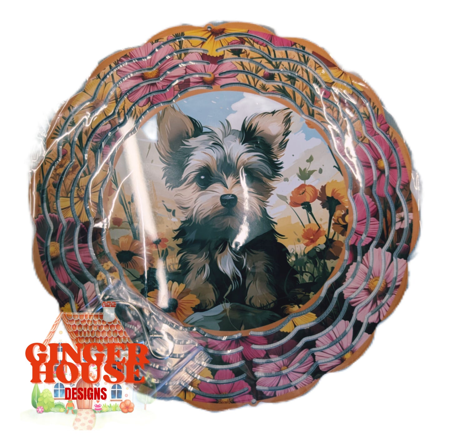 Yorkshire Terrier Floral Wind Spinner