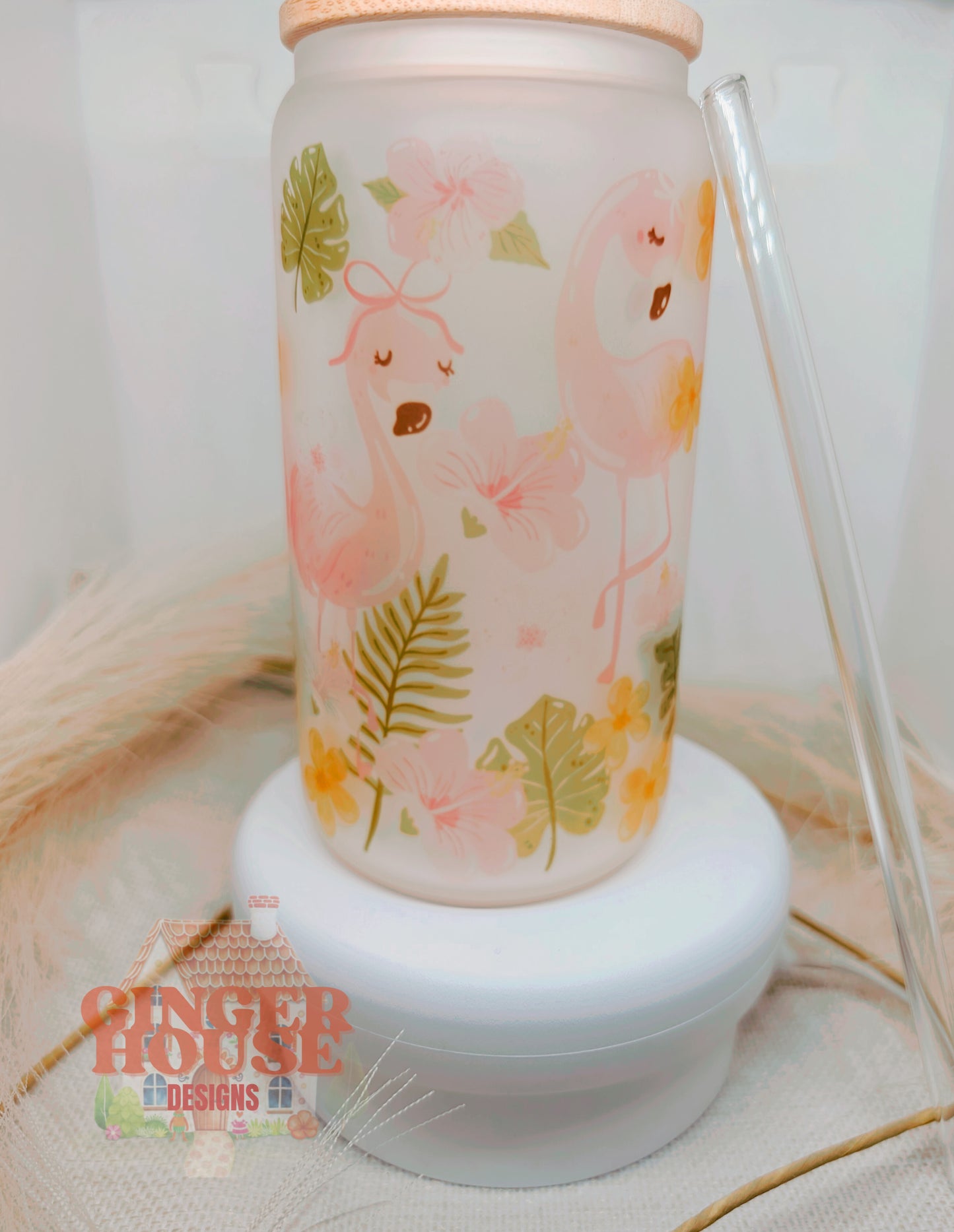 Tropical Flamingo Libby Can Glass
