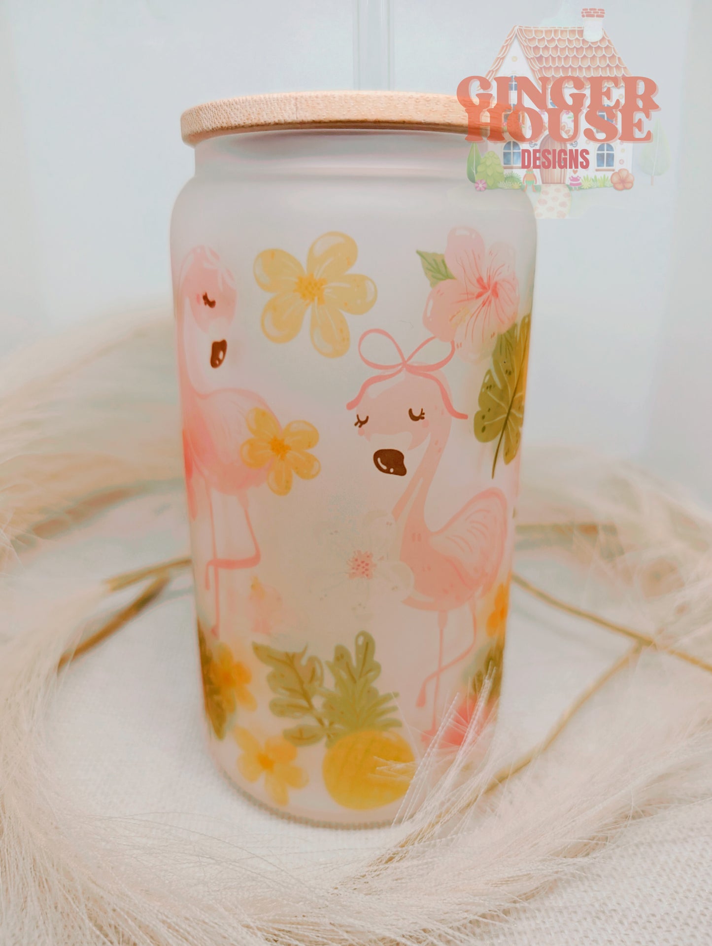 Tropical Flamingo Libby Can Glass