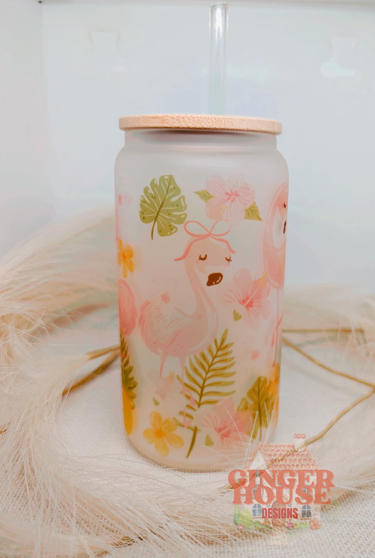 Tropical Flamingo Libby Can Glass