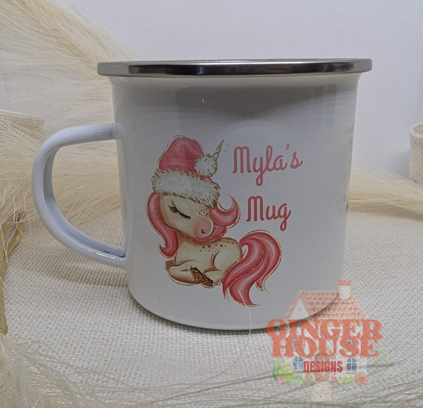 Personalised Enamel Mug – Winter Unicorn Edition