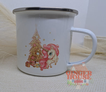 Personalised Enamel Mug – Winter Unicorn Edition