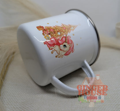 Personalised Enamel Mug – Winter Unicorn Edition