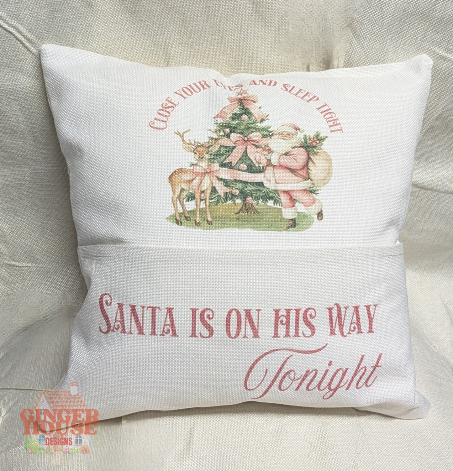 Christmas Pocket Pillow – “Santa Is On His Way” Design