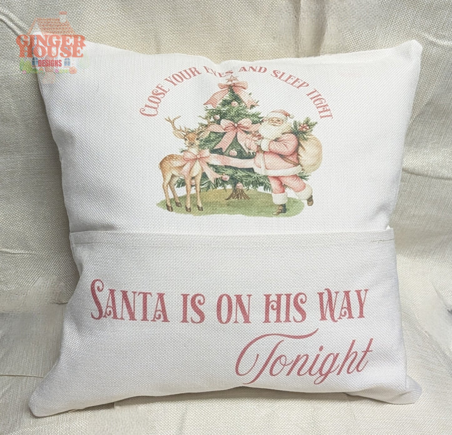 Christmas Pocket Pillow – “Santa Is On His Way” Design