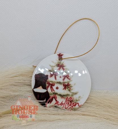 Personalised Ceramic Ornament – Christmas Tree & Bow Keepsake