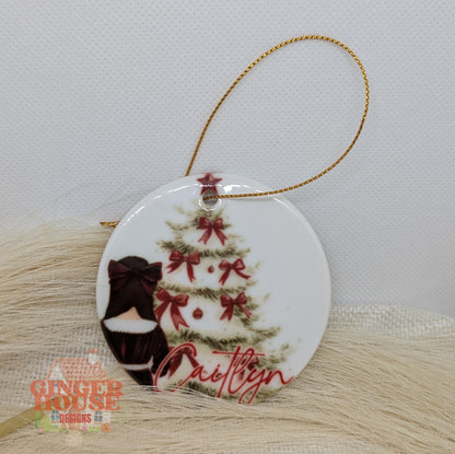 Personalised Ceramic Ornament – Christmas Tree & Bow Keepsake