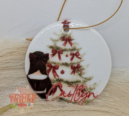 Personalised Ceramic Ornament – Christmas Tree & Bow Keepsake